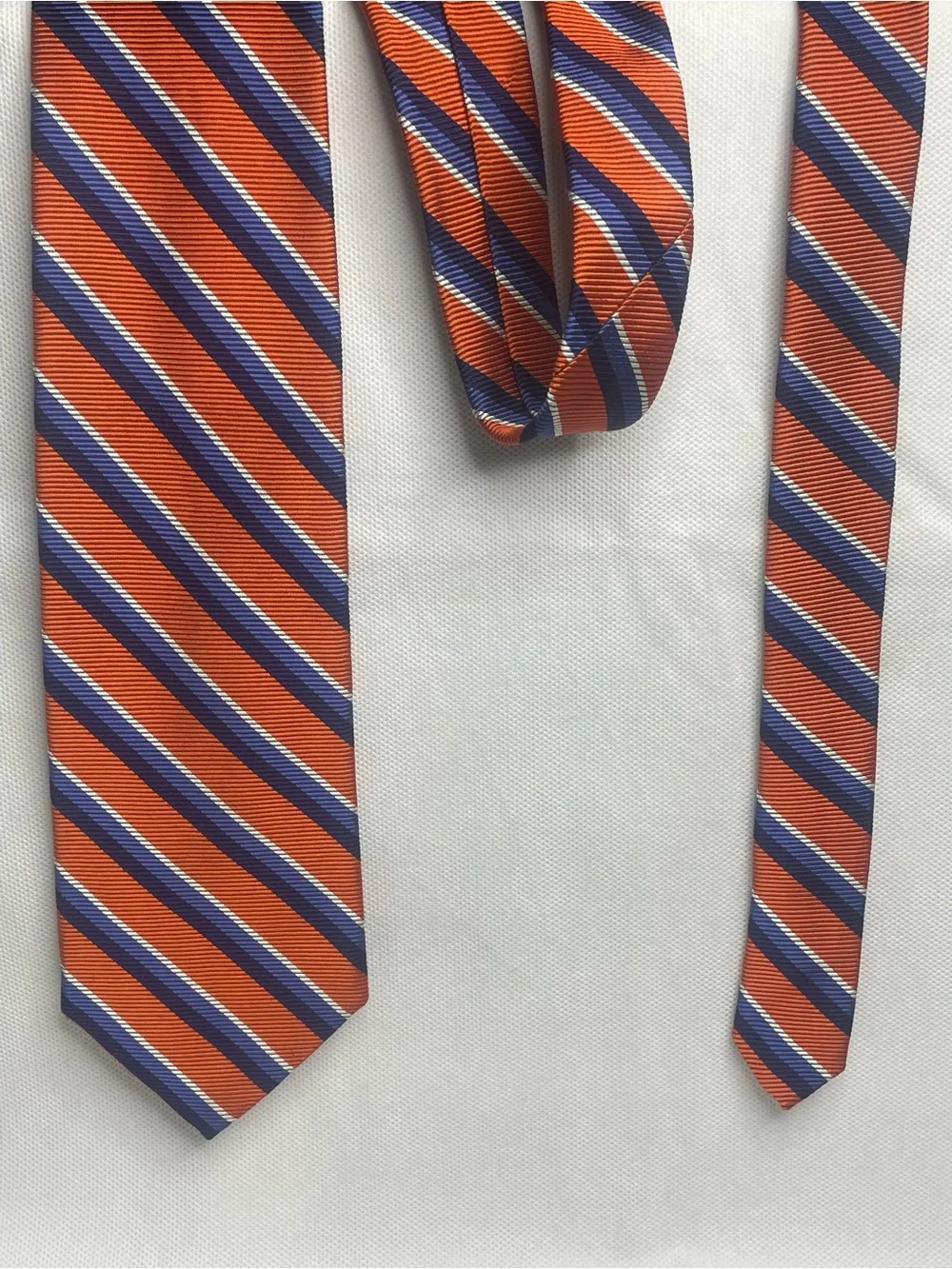 Brooks Brothers Makers Repp Silk Tie Orange Blue Preppy Striped Textured Necktie